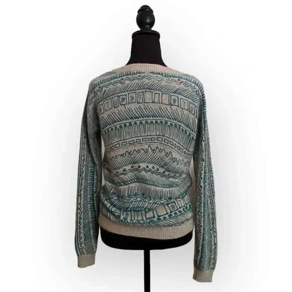 Stussy Vintage Women's Teal & Tan Angora & Wool Blend Cardigan Sweater Size M - Picture 9 of 12